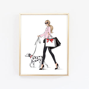 Girl with dalmatian art print fashion illustration