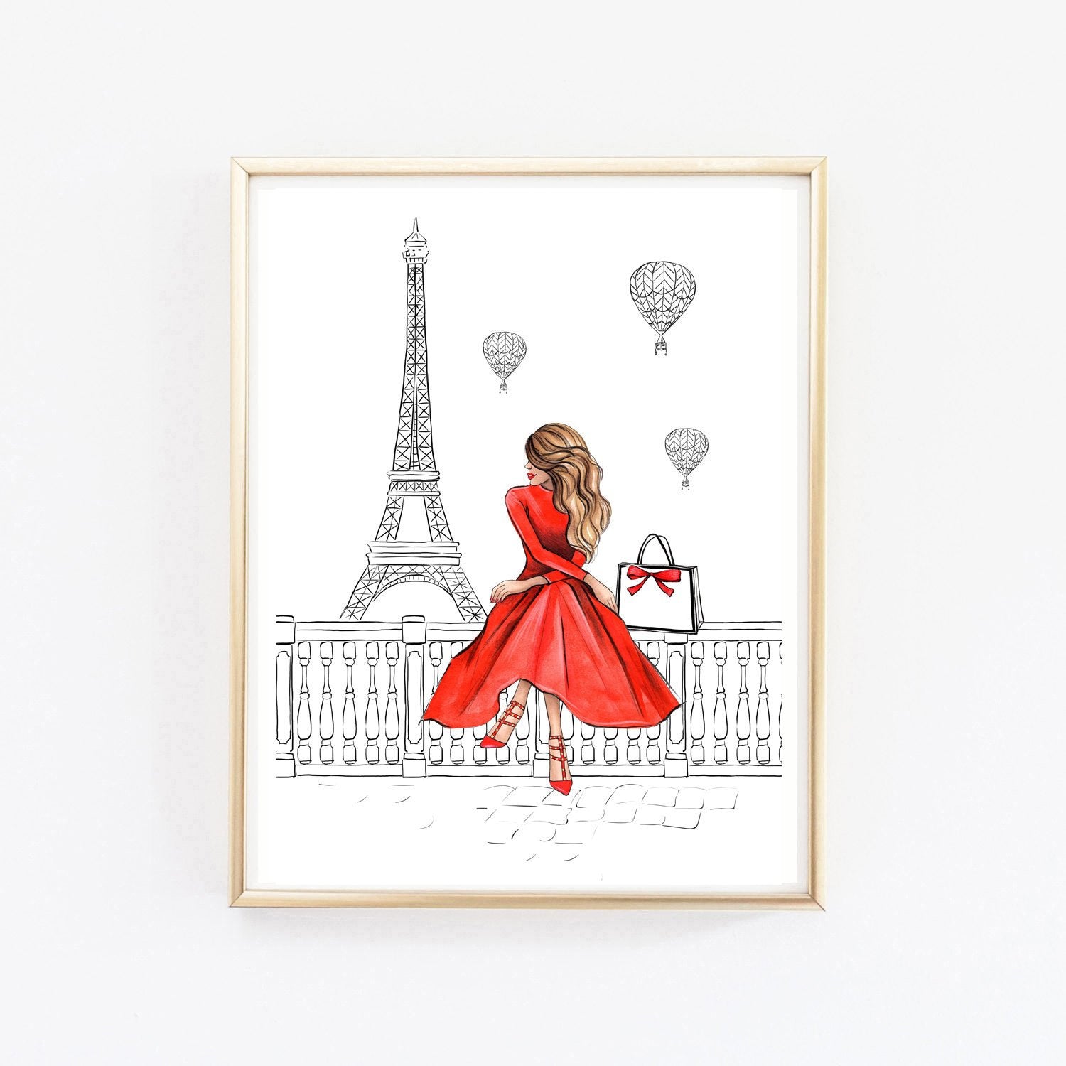 Lady in red in Paris art print fashion illustration