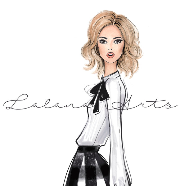 Black and white outfit girl art print fashion illustration