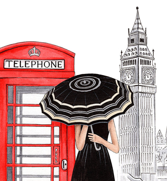 Set of 3 art print fashion illustrations of London, Paris and New York