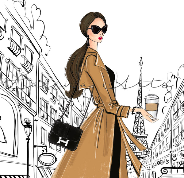 Shopping in Paris girly art print fashion illustration