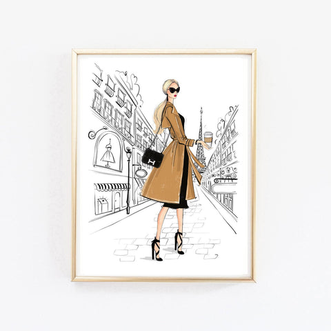 Shopping in Paris girly art print fashion illustration