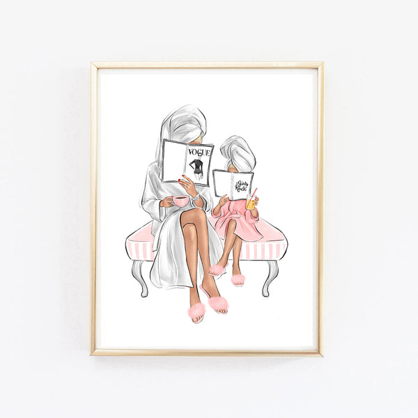 Mother and Daughter time Art Print Fashion Illustration