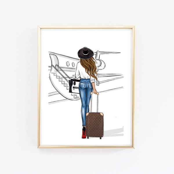 Travel girl art print fashion illustration