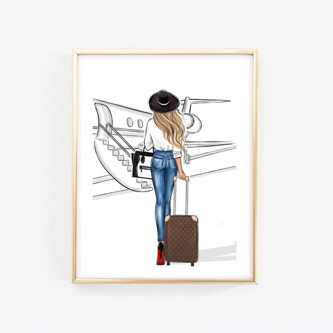 Travel girl art print fashion illustration