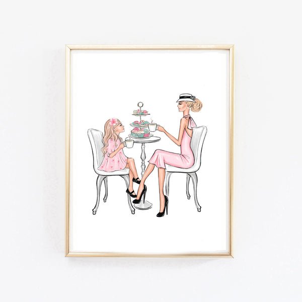 Mother and Daughter high tea art print fashion illustration