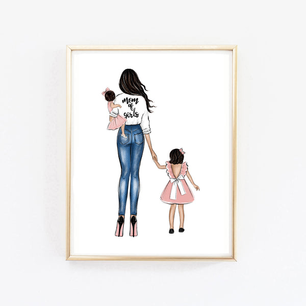 Mom of girls art print fashion Illustration