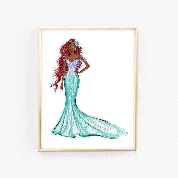 Mermaid fashion princess art print fashion illustration
