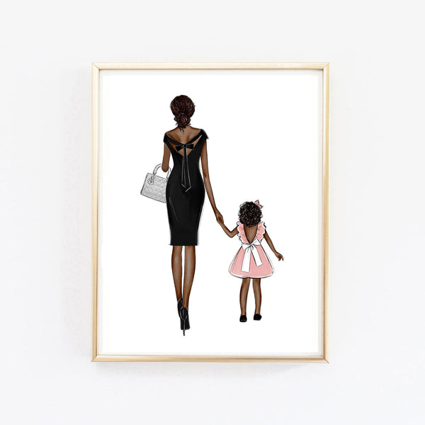 Personalized mother and kids art print fashion illustration