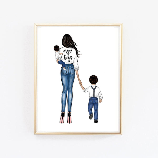 Mom of boys art print fashion Illustration