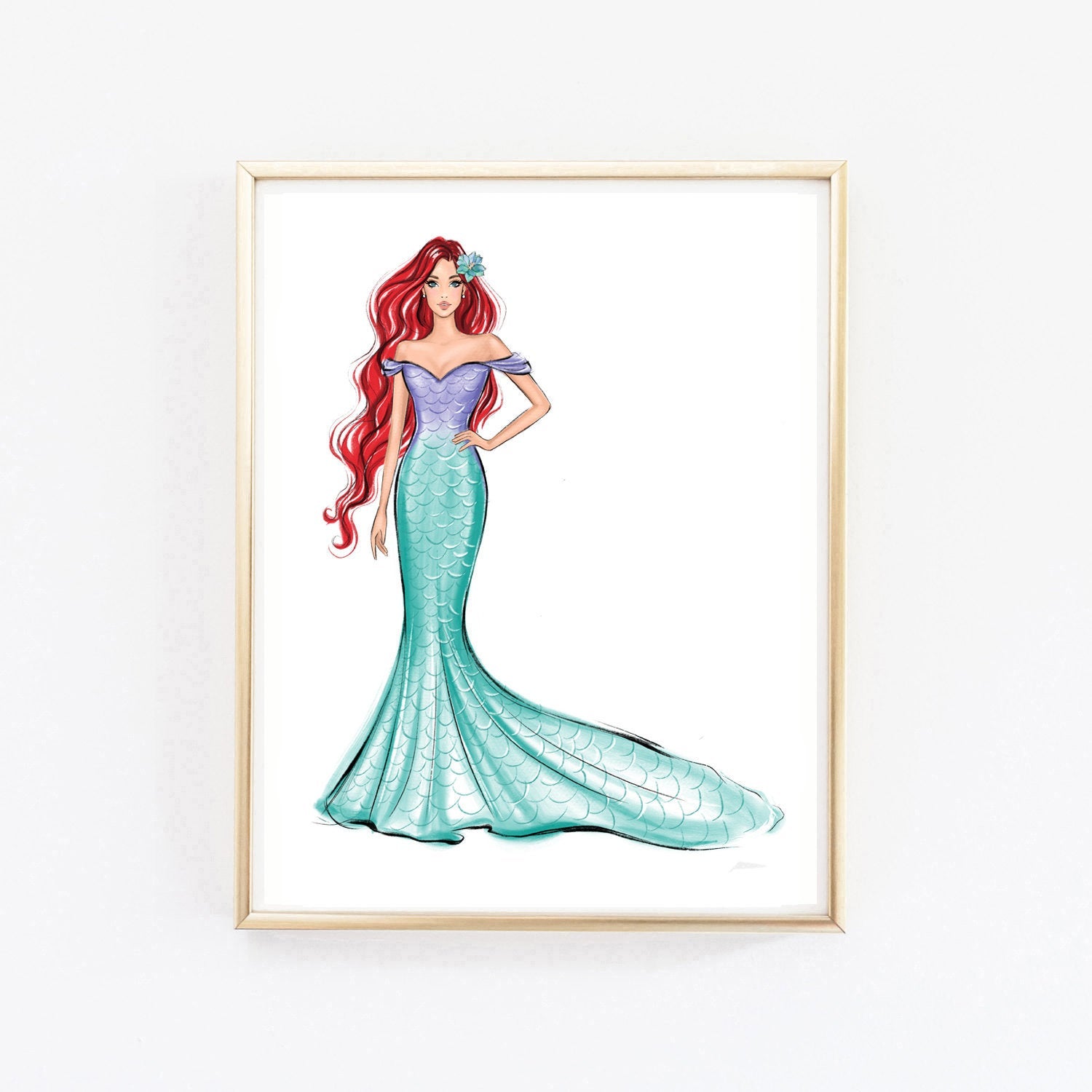 Red Lace Off Shoulder Mermaid Satin Overskirt Prom Dress Sketch