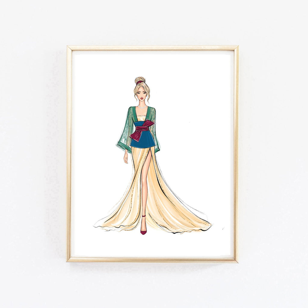 Mulan fashion princess art print fashion illustration Lalana Arts Mulan fashion princess art print fashion illustration Lalana Arts