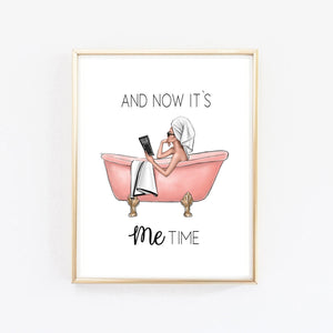 Girl in blush pink bathroom art print fashion illustration