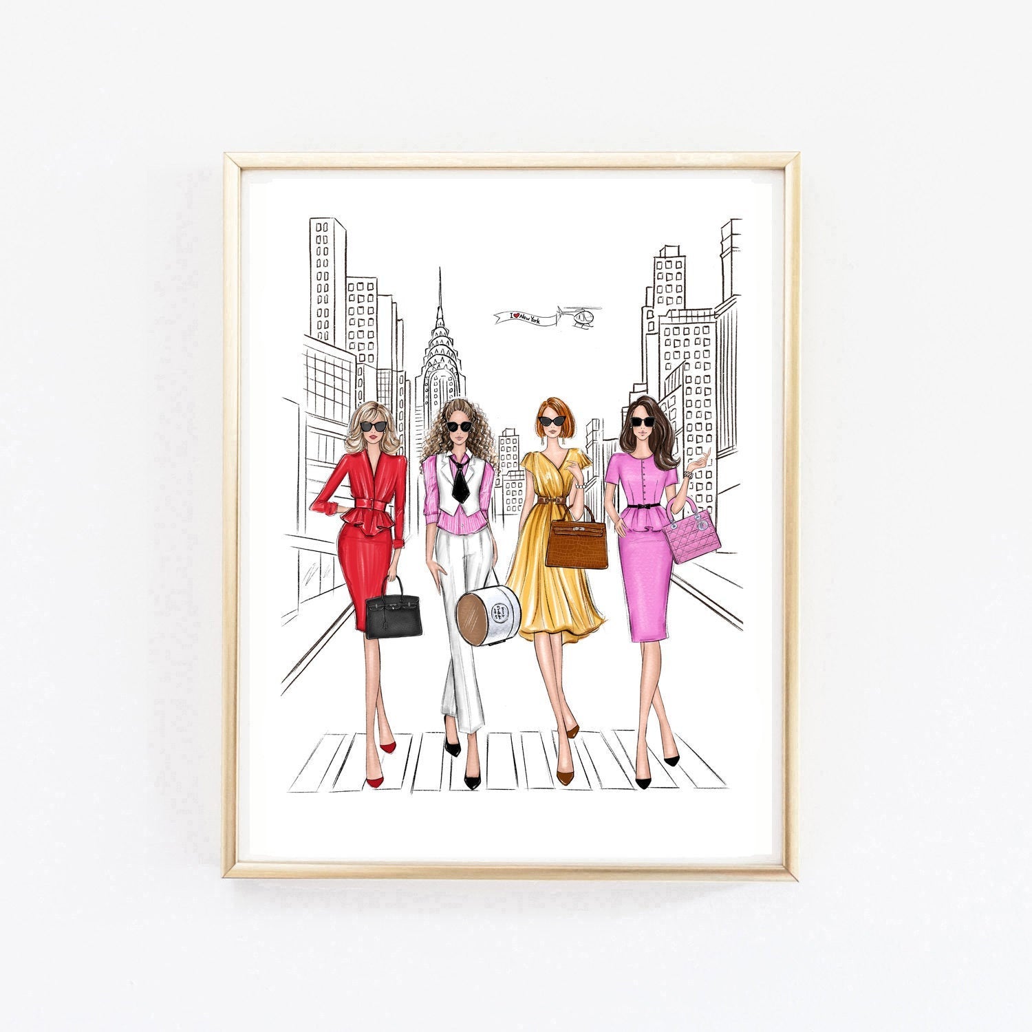 Girls in the New York city fashion illustration, best friends art print