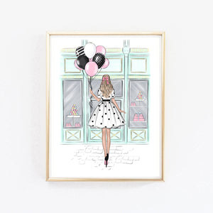 Sweets shop vitrine girly art print fashion illustration