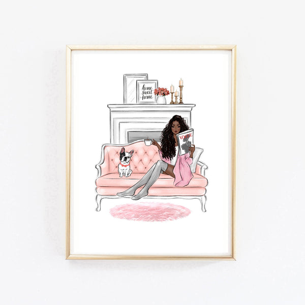 Cozy at home with French Bulldog art print fashion illustration