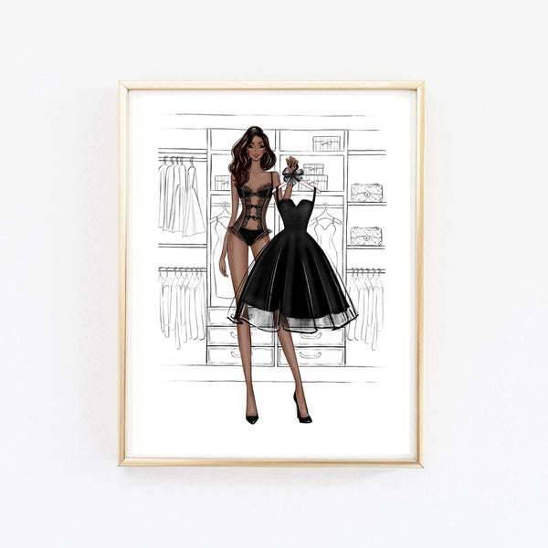 Little black dress in my closet art print fashion illustration