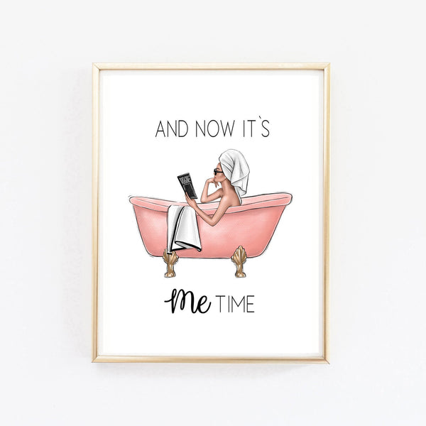 SET OF 2 PRINTS Me time relax in  bathroom fashion illustration