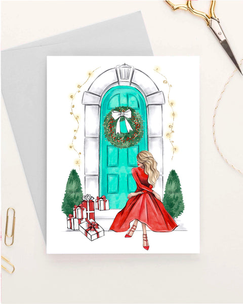 Christmas theme Set of 5 greeting cards fashion illustration