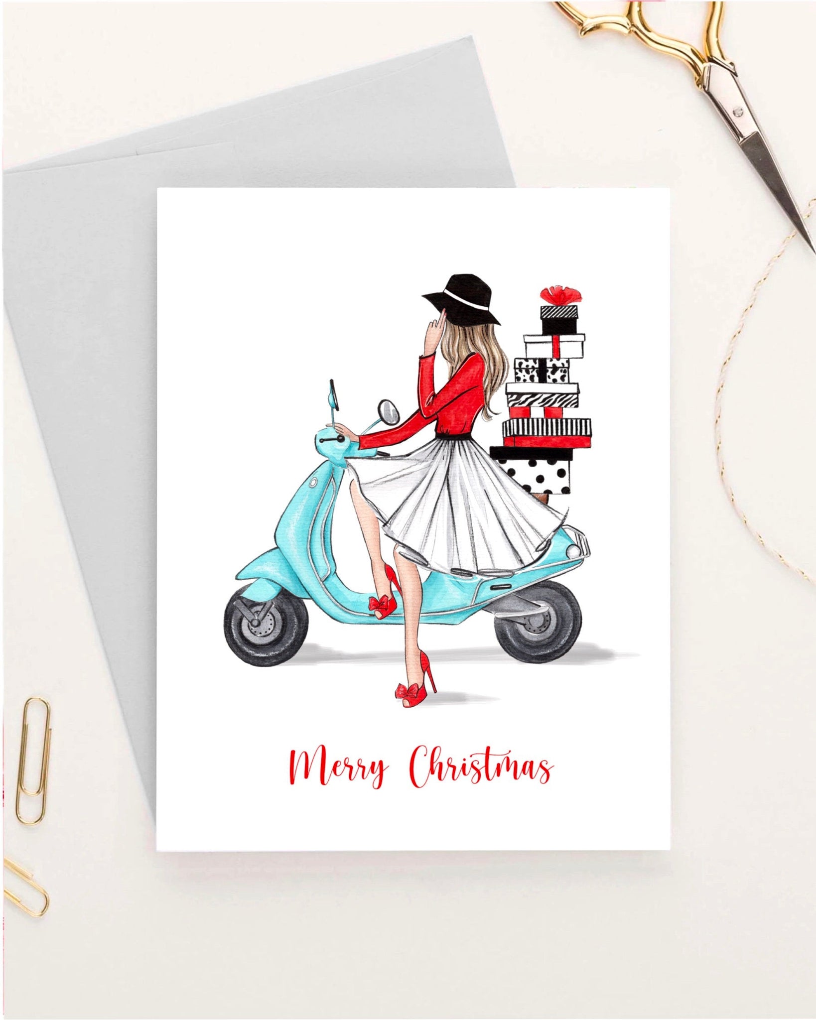 Christmas theme Set of 5 greeting cards fashion illustration – Lalana Arts