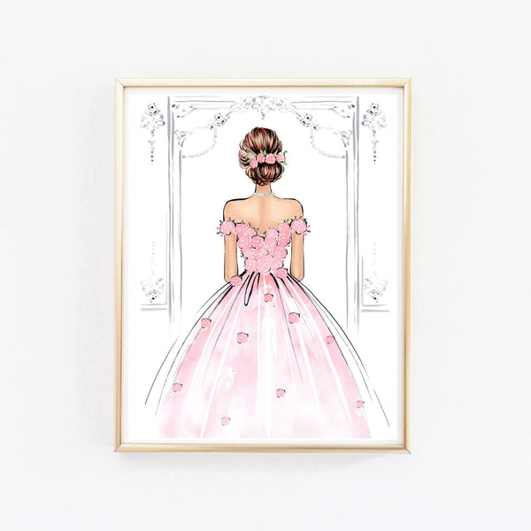 SET OF 6 ART PRINTS fashion illustrations in blush pink tones