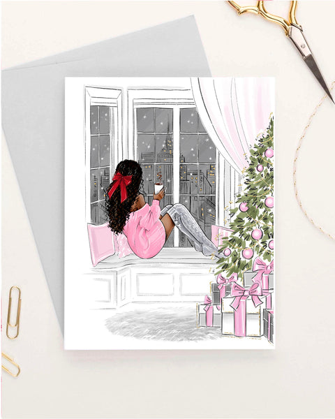 Set of 3 Christmas greeting cards fashion illustration