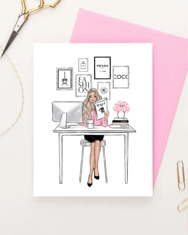 Set of 5 Boss girl greeting cards fashion illustration