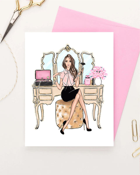 Vanity girl greeting card fashion illustration