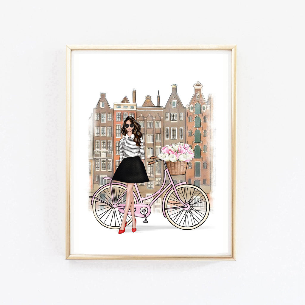 Girl in Amsterdam art print fashion illustration – Lalana Arts