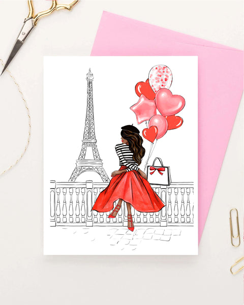 Set of 5 Valentines day Paris inspired greeting cards fashion illustration