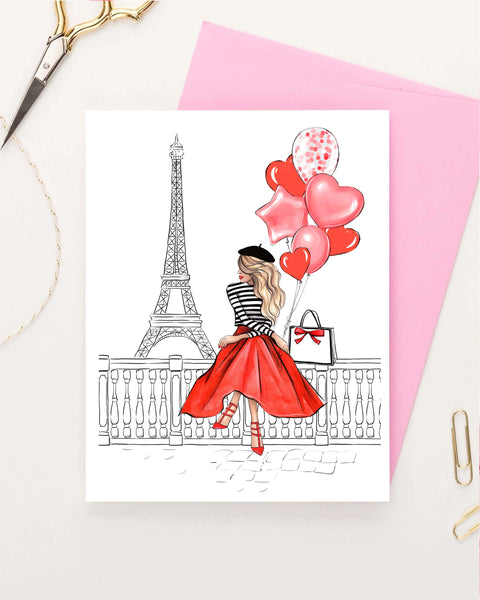 Set of 5 Valentines day Paris inspired greeting cards fashion illustration