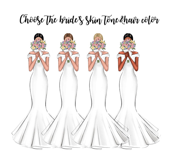 Personalized bride and bridesmaids art print.