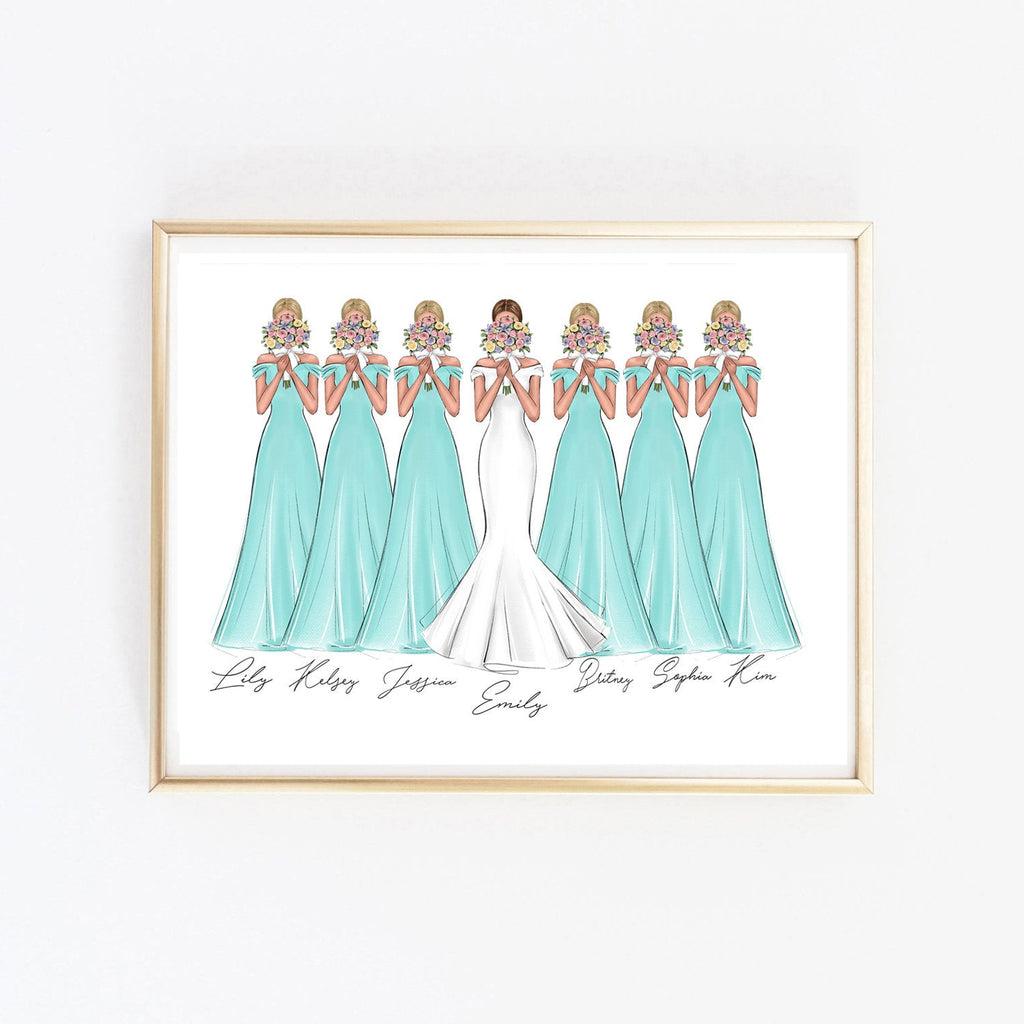 Personalized bride and bridesmaids art print. – Lalana Arts