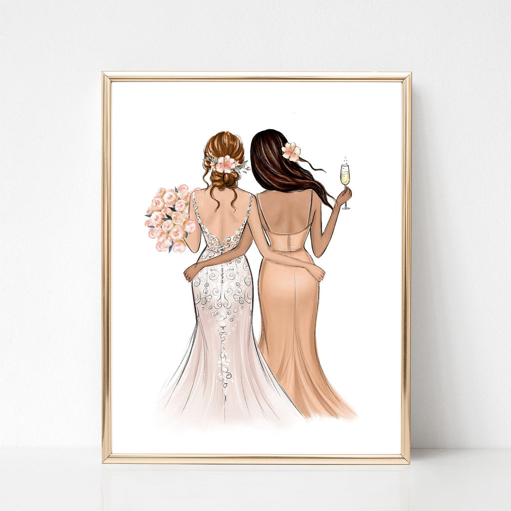 Personalized bride and bridesmaid art print. Custom wedding illustrati Lalana Arts Personalized bride and bridesmaid art print. Custom wedding illustrati Lalana Arts