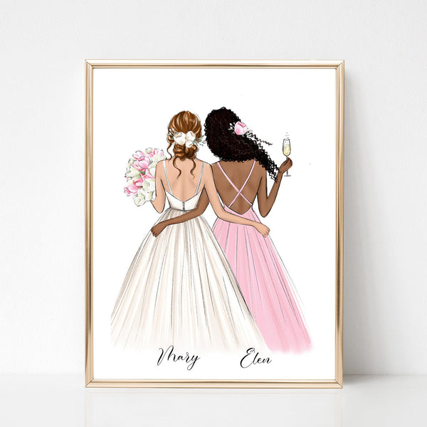 Personalized bride and bridesmaid art print with tulips