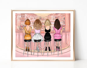 Girls in the city fashion illustration, best friends art print – Lalana ...