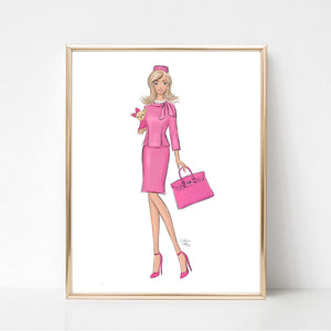 Legally blonde in pink outfit fashion illustration art print