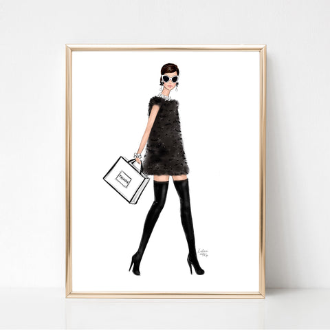 Little black dress fashionista sassy outfit fashion illustration art print
